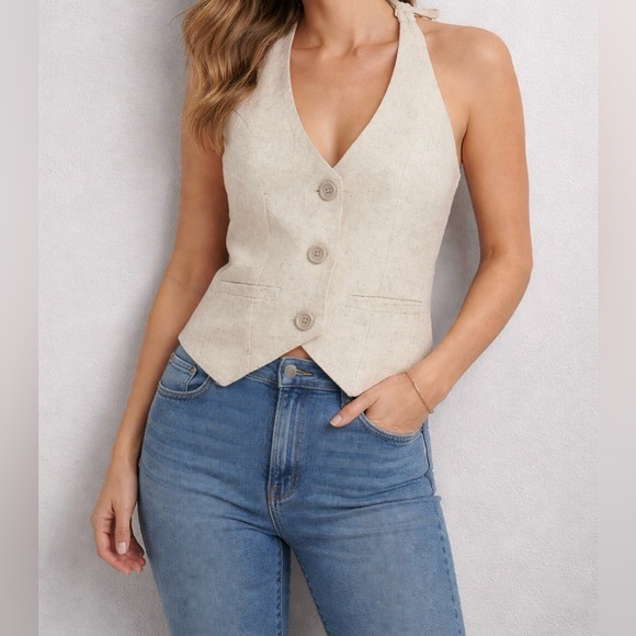 Peppermayo Tops - Peppermayo Linen Ambrosia Halter Vest Size 2 NWT Neutral Top